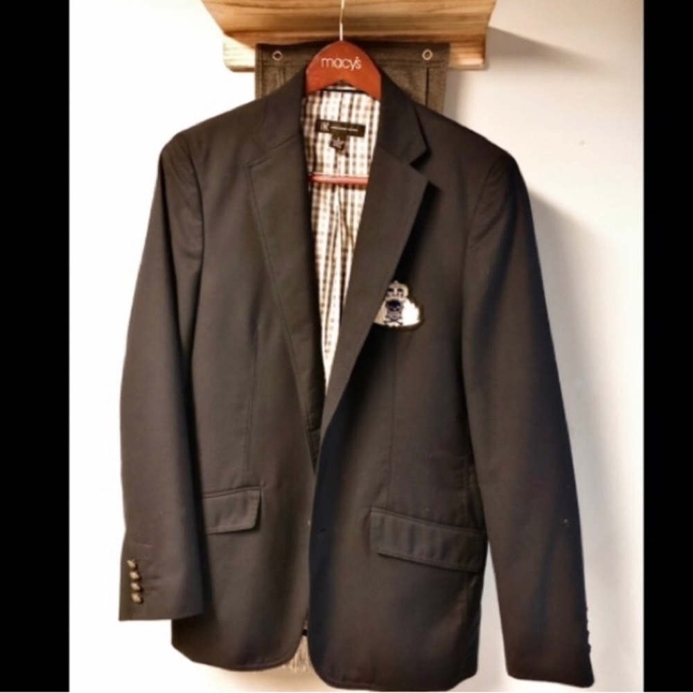INC International Concepts Sports Jacket - navy with skull crest